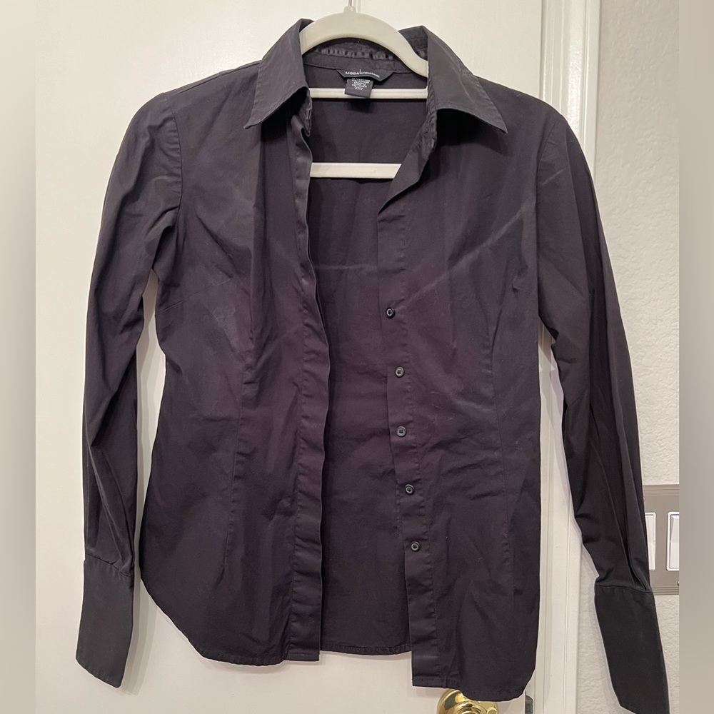 Moda international XXS black button down business shirt
